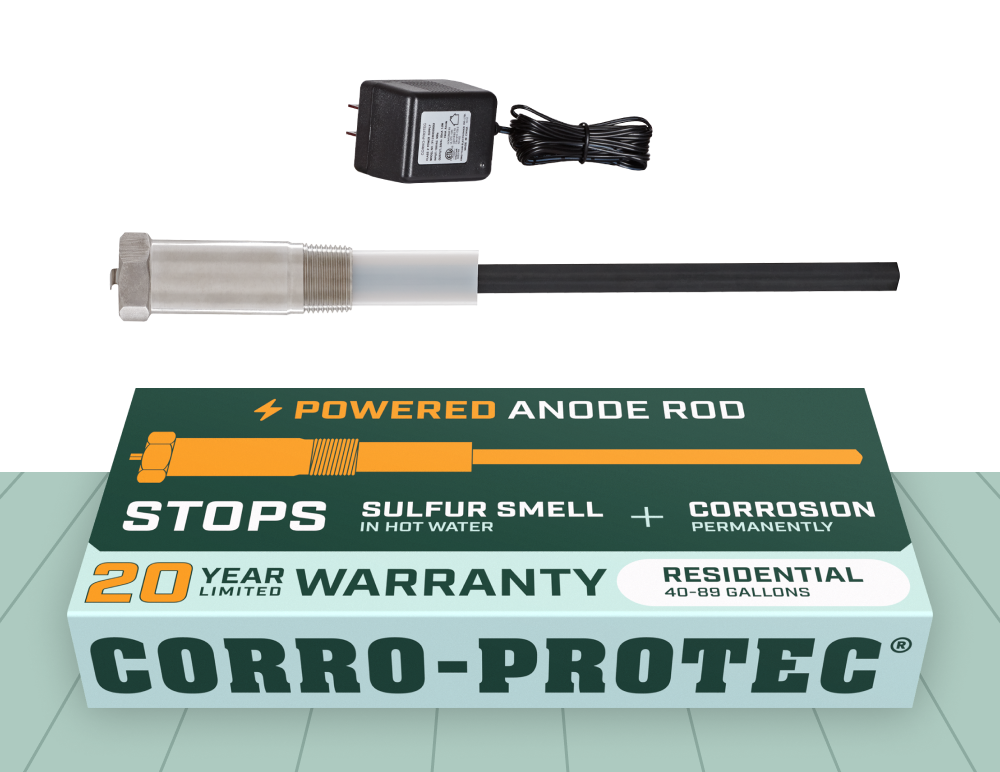 Water Heater Anode Rod for Residential Tank between 40 and 89 gallon capacity. Powered anode rod type from Corro-Protec.