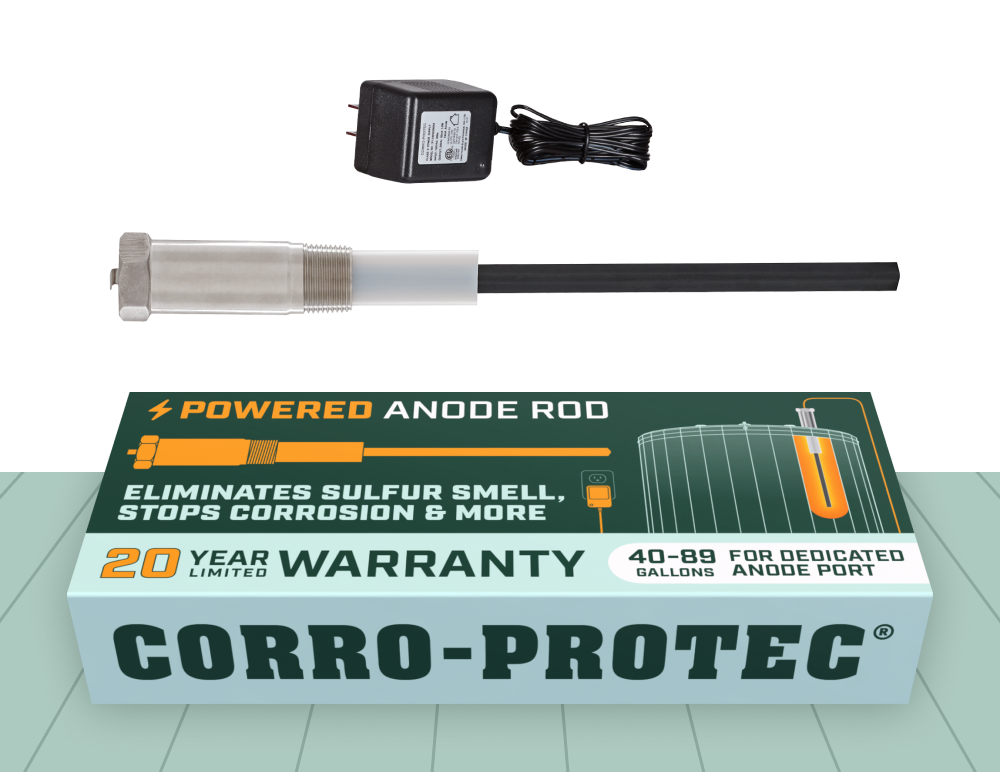 Water Heater Anode Rod for Residential Tank between 40 and 89 gallon capacity. Powered anode rod type from Corro-Protec.